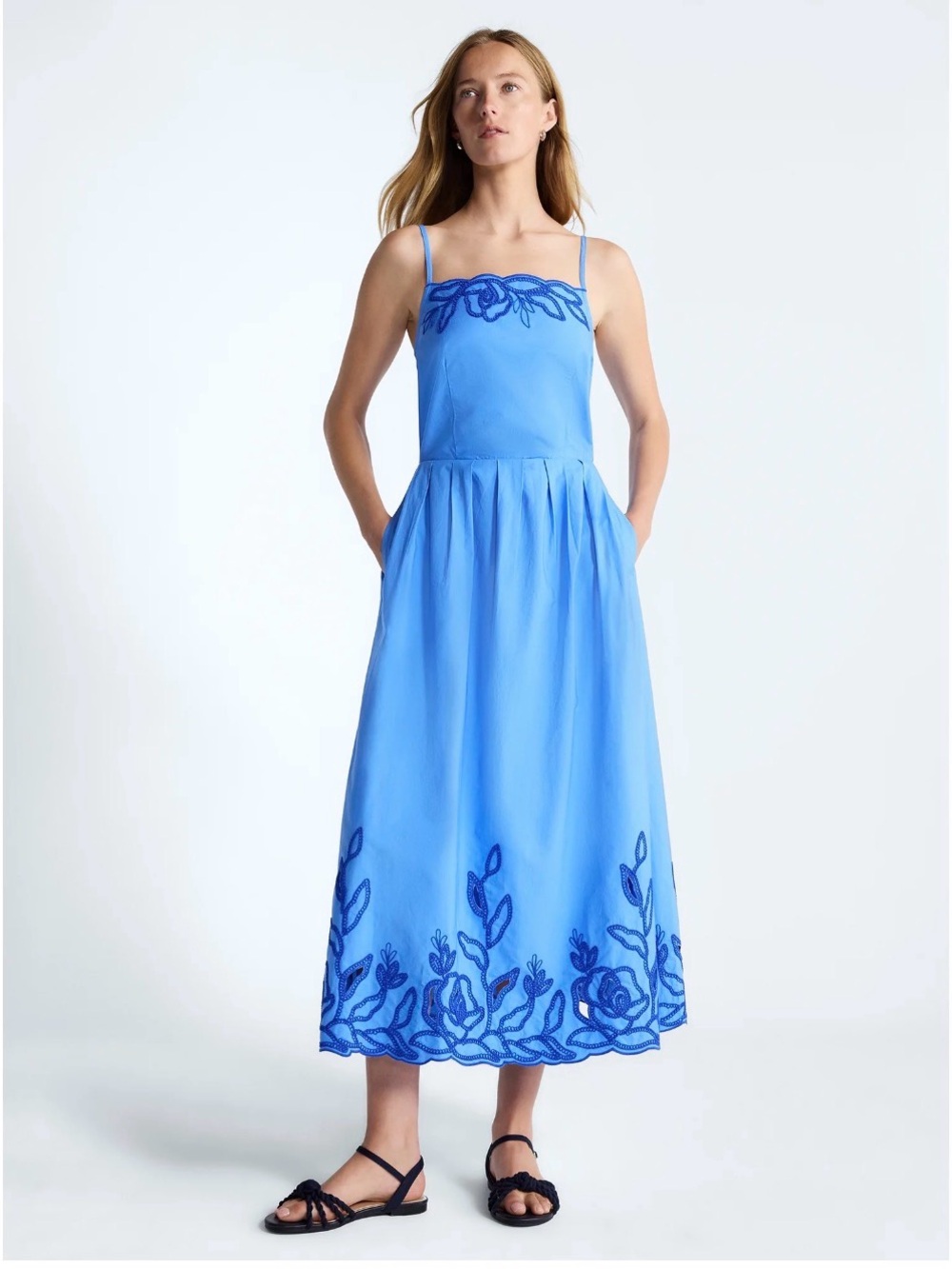 New Free Assembly Embroidered Cotton Midi Dress